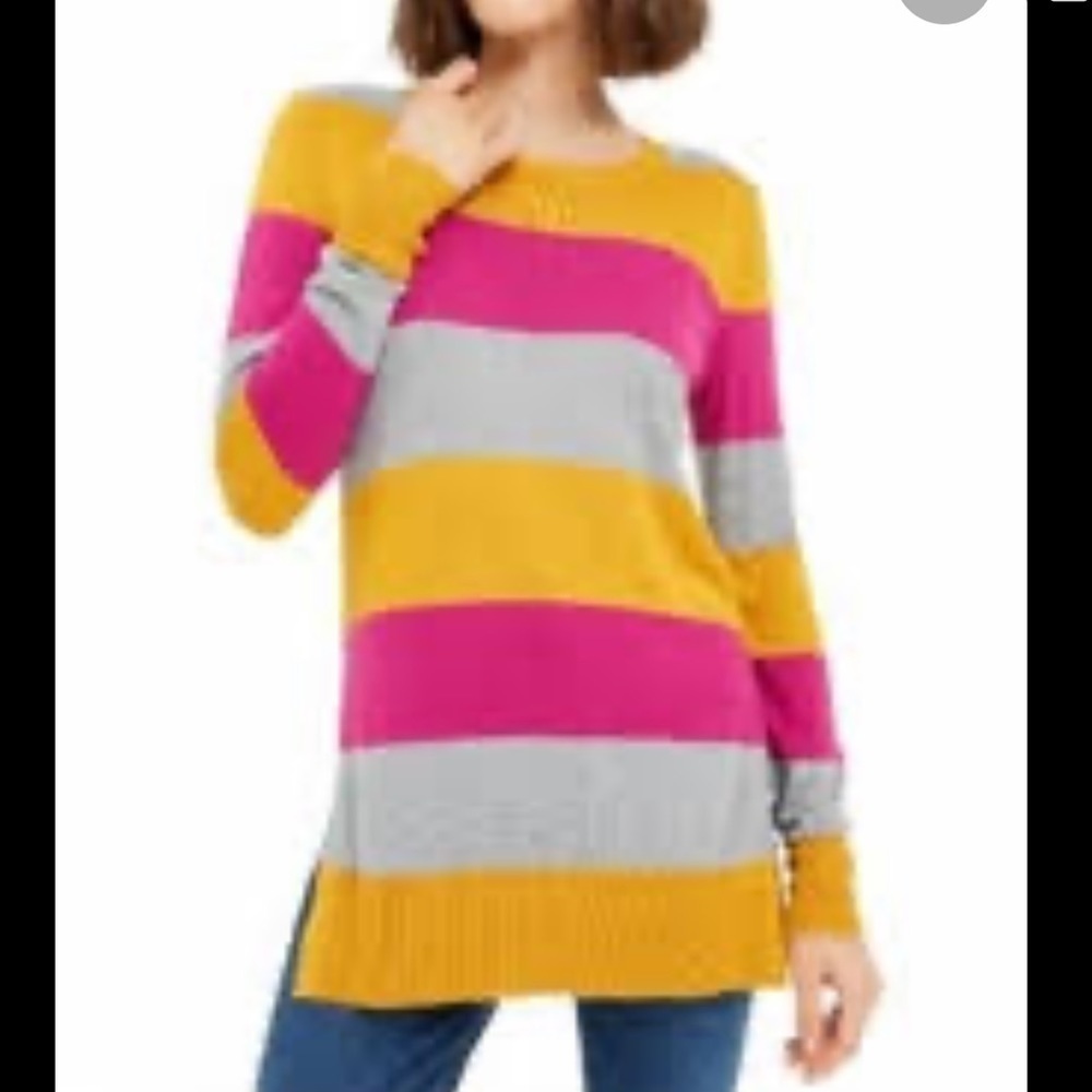 NWT Maison Jules woman’s striped lightweight long tunic sweater notched side med - Picture 7 of 7